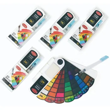 LLD Portable18/24/36/42 Цветни Обикновена Акварелни бои, Комплект Акварельных Пигменти с водна писалка за начинаещи, за да проверите за рисуване