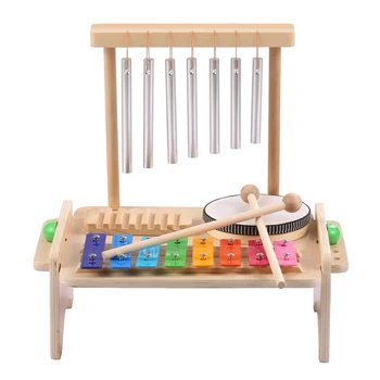 Комбиниран Комплект Духови Инструменти Детска Шок Инсталиране на Windchime Ксилофонный Барабан е Дървен Стъргало Guiro 4-в-1 Комплект Музикални Инструменти за Детски Подарък