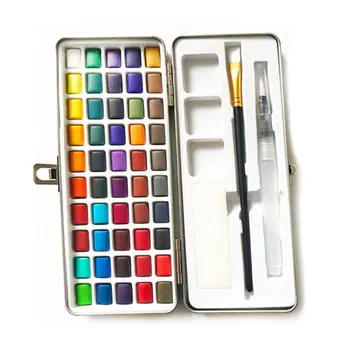 Набор от пигменти за акварельных бои 50 цвята, Преносима метална кутия за рисуване начинаещи, художествени аксесоари