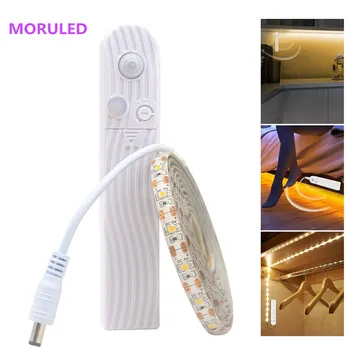 Светодиодна лента с безжичен датчик за движение 1M, 2M, 3M PIR, USB, 5V, led осветление под шкаф за кухня, стълби, гардероб, легла, нощни лампи, сот лампи
