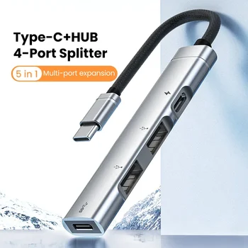 Тип C 4 в 1 ХЪБ USB 2.0 Хъб С 4 Порта Мультиразветвитель OTG Адаптер Докинг Станция За PC HUAWEI, Xiaomi Macbook iPad Hub 15 W Зареждане