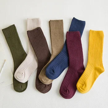 Чорапи със средна дрямка, пролет и есен, обикновена памучни чорапи с двойна игла за жени и мъже, универсални малки кожени маратонки