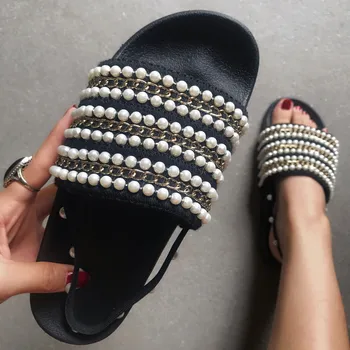 модни ежедневни обувки с големи перли, дамски сандали, летни дамски чехли