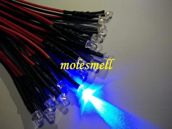 100шт набор от led лампи със синя прозрачна вода 3 мм 5 В предварително свързани гореща жица 3 мм, 5 vdc