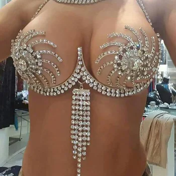 Бельо с пискюли Секси сутиен на гърдите Верига на гърдите Фестивал облекло Секси Кристален дрехи под формата на вихър Микро Бикини бельо