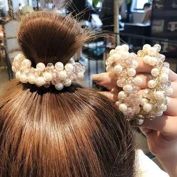 Дамски Кристални и перлени въже за коса, ластични ленти за коса, обвързани в опашката от перли, дамски елегантни дъвка за коса, шапки, аксесоари за коса
