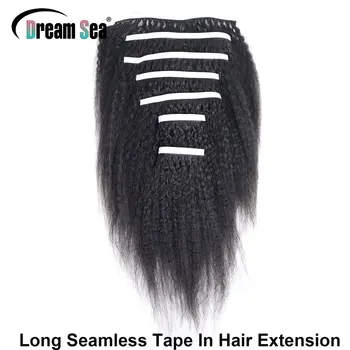 Дълга лента за коса разширения на цялата глава за черни жени Безшевни къдрава директни естествени перу човешка коса 100 г 7ШТ