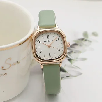 Ежедневни ръчен часовник с квадратна кварцов цифрово мини-циферблат в ретро стил, кожена каишка, модни часовници, водоустойчиви часовници за жени