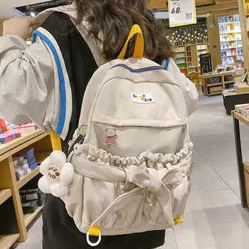 Жена скъпа раница в корейски стил, големи вместительные отворени джобове, кавайные ученически чанти с лък за момичета, пътни раници