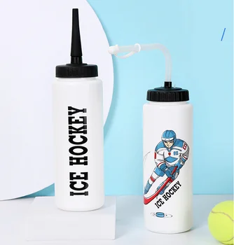 Закрит хокей спортна бутилка за вода с дълъг нос капацитет от 1 л преносима бутилка за вода, с дълъг нос, без изтичане, слама чаша за вода