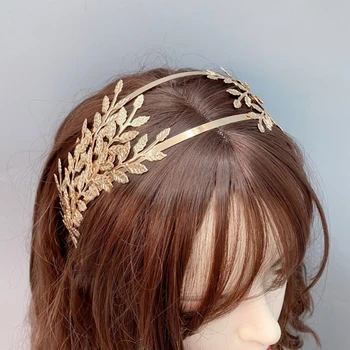 Златна серия Панделка за коса във формата на листа, Метално превръзка на главата, Пролетно-лятна сватба парти, шапки за стайлинг на булката в стил барок
