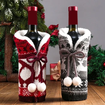 Капак за бутилки с бира, червено вино, шампанско, Възли вълнени Коледни трикотажни ризи и блузи, за украса на маса за домашни партита.