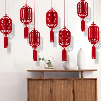 Китайски Червени Фенери, Окачени, Нетъкан текстил, на празника на Пролетта, Сватбени Декорации за Дома, 2022, 6 бр.