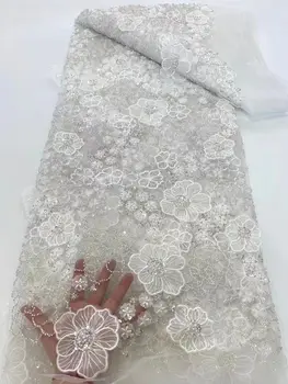 Красива бродирана лейси плат в нигерия стил с пайети JIANXI.C-1308.3612, френска сватбена плат с флорални мъниста