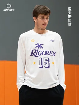 Маркова тениска Rigorer'а Austin Reaves с кръгло деколте и дълги ръкави, баскетболно риза, мъжки тренировочная спортна hoody с дълъг ръкав.