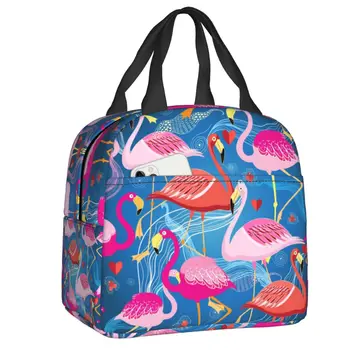 Модни изолирано чанта за обяд с участието на птици фламинго за жени, преносим термоохладитель, обяд-бокс за училище