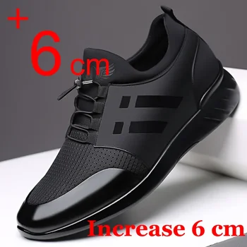 Мъжки Ежедневни Обувки, С Асансьор, Черни, Дишащи Обувки на Висок Ток, Мъжки Мокасини, Увеличаване на Растежа на 6 см, за Мъже от 47 48