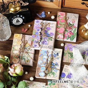 На едро 10 x, 600 листа, декоративни реколта хартиени етикети с цветя и пеперуди, Корейски канцеларски материали за водене на дневник