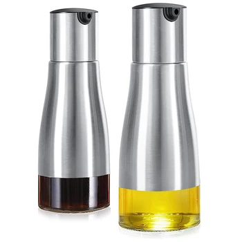 Набор от дозаторов за бутилки със зехтин от 2 елемента, определени графинов за масло, захранващи за зехтин от неръждаема стомана, Елегантна стъклена бутилка