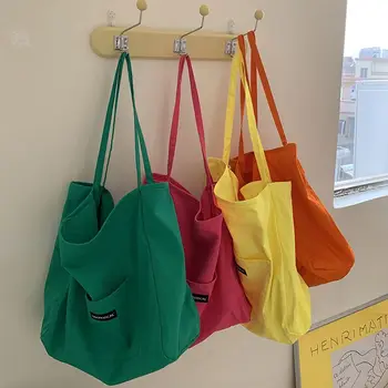 Нова дамски корея нишевая холщовая чанта с голям капацитет от четири цвята цвят карамел за пътуване студентски чанта през рамо дамски Чанти от памучен плат