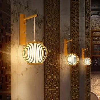 Нови китайски бамбукови стенни лампи в Ретро стил, нощни светлини за спални, лампа от ратан, вътрешно осветление