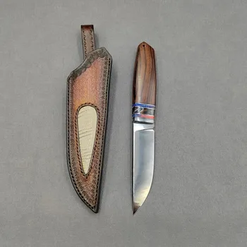 Огледално покритие, стомана нож Uzi с фиксирано острие, Дървена дръжка, инструменти за оцеляване в сражение с ножнами, Ловен прав нож за подарък