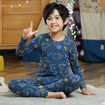 Пижами за малки момчета, нощен костюм с динозавром, безшевни комплекти термобелья, Пижами за момчета и момичета, Детски есенно-зимна Детска пижама