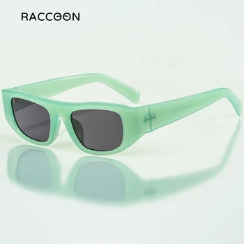 Реколта Правоъгълни слънчеви очила Y2K, дамски Ретро-футуристични очила, мъжки, зелен, леопардово-сив, модерни декоративни очила 2000-те години
