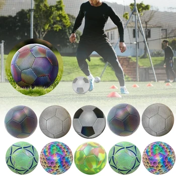 Светлинен футболна топка, отразяваща футболна топка с нощно сияние, размер 5, ПУ, светлинен футболна топка за тренировки за възрастни и детски спортни екипи на открито