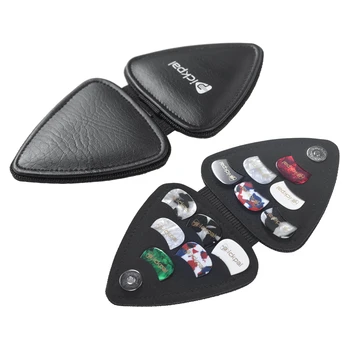 Титуляр на медиатори PICKPAL Калъф за акустична електрически китари включва 12 медиатори, кожени медиатори за китара, калъф за съхранение, чанта