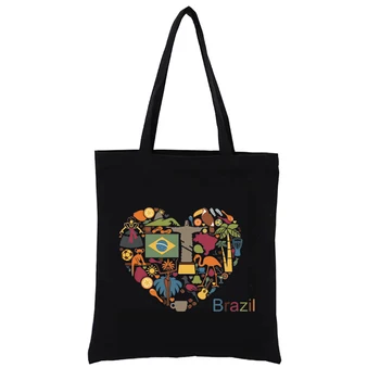 Традиционните символи Култура Природа Бразилия Холщовая Чанти за пазаруване е Забавно тканая чанта-тоут Дамски чанти за жени Totebag Eco
