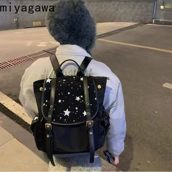 Универсална раница Miyagawa Black Star за студенти, пътуващи по работа, ежедневни училищна чанта, модерен дамски раници в ретро стил