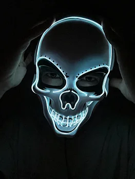 Хелоуин, led скелет, череп, ужасно главата призрак, неонова светлинна маска за парти за мъже и жени