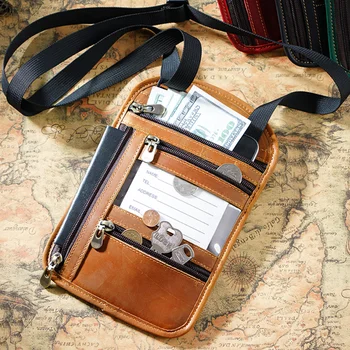 Чанта за паспорт от естествена кожа, виси на врата, RFID карта през рамо, чанта за съхранение на документи в чужбина на самолетен билет, калъф за защита на документи