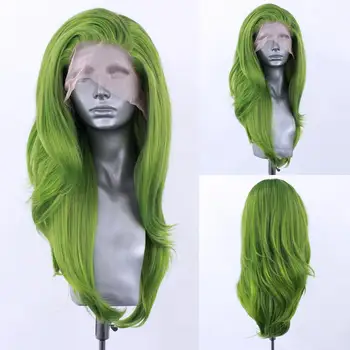 Червено-зелена Светлина Бесклеевой синтетични перука, изработени от синтетична коса за дантели за черни жени, высокотемпературное влакна, плочки от линията на растеж на косата, cosplay