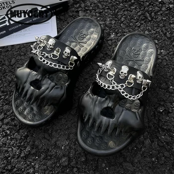 Чехли, мъжки обувки под формата на черепа с умствена на веригата, Дамски чехли, Лятна новост, плажни нескользящие сандали на платформа с дебела подметка
