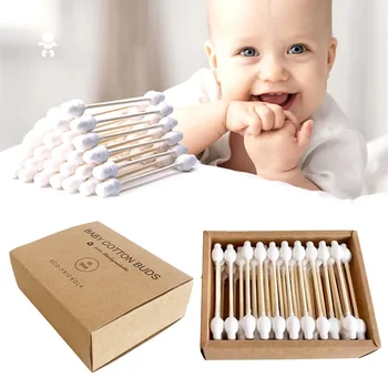 детски ватирани пръчки с двойни връхчета за почистване на ушите, носа и богат на функции пръчка за почистване от бамбук памучни пръчици за почистване на грим Бебе Момче