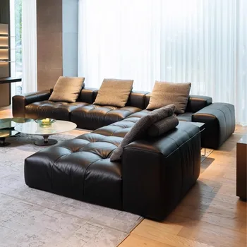 кожен диван Италиански минималистичен хол вила едрогабаритна модулна комбинация от дизайнерски пиксельный диван
